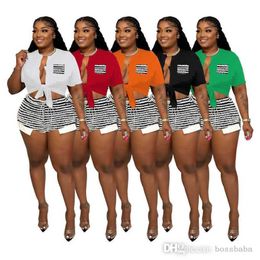 Women Tracksuits Designer 2023 New Striped Shorts T-shirt Set Summer Sexy Casual Two Piece Set Sportwear 5 Colours