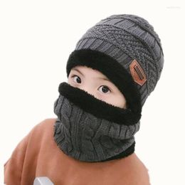 Berets Parent-child Cap 2pcs Ski And Scarf Cold Warm Leather Winter Hat For Boys Girls Knitted Bonnet Skullies Beanies