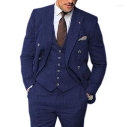 Men's Suits Mens Suit 3 Pieces Formal Tweed Herringbone Dress Prom Tuxedos Groomsmen For Wedding (Blazer Vest Pant)