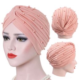 Hijabs cotton solid folds pearl muslim turban scarf women islamic inner hijab caps Arab wrap head femme musulman turbante mujer 230426