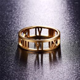 Cluster Rings Martick Gold Color Hollow Out Roman Numerals Fashion Jewelry For Women Man Size 5-11 R14