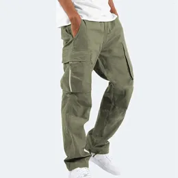 Men's Pants Fashion Muti Pockets Cargo Loose Tactical Autumn Solid Colour Streetwear Casual Drawstring Sweatpants