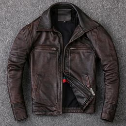 Men s Fur Faux Men Cowhide Coat Genuine Leather Jacket Vintage Style Man Clothes Motorcycle Biker Jackets Plus Size 134cm 231124