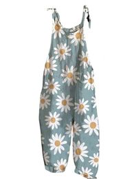 Women's Jumpsuits Rompers Women's Vintage Print Jumpsuit Loose Wide Leg Rompers Casual Fashion Daisy Playsuits Retro Pant Long Trouser Suit Salopette 230426