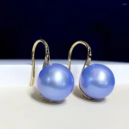 Dangle Earrings D510 Pearl Fine Jewelry Solid 18K Gold Round 8-9mm Nature Fresh Water Rose Blue Pearls Drop For Women