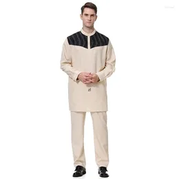 Ethnic Clothing 2 PCS Muslim Abaya Suit For Men Jubba Thobe Middle East Long Robes Kaftan Arab Dubai Adult Islamic