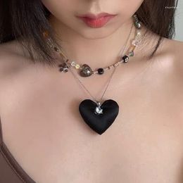 Pendant Necklaces Y2K Jewellery Black Filled Cotton Heart Rhinestone Necklace For Women Fashion Vintage Korean Charm 90s Aesthetic