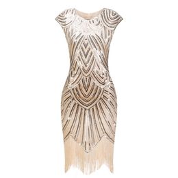 Dress 1920s Flapper Dress Great Gatsby Dress ONeck Cap Sleeve Sequin Fringe Party Midi Dress Vestido De Verano Summer Women Dress