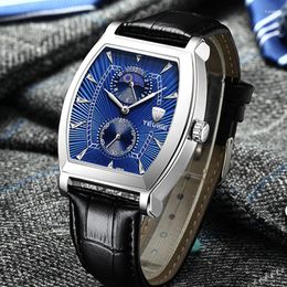 Wristwatches Classic Tonneau Case Watch Men Moon Phase Fashion Quartz Mens Watches Man Male Clock Waterproof Reloj Hombre Drop 2023