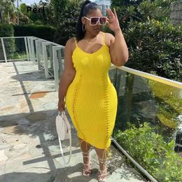 Dresses Perl Yellow Sling Curved Bandage Dress Plus Size Women's Clothing Vintage Fashion Skirt Summer Beach Wear 4XL 5XL