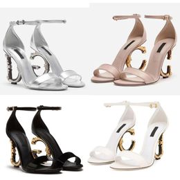 Summer Women's Sandals Italian Calfskin Letter Heel Design Open Toe High Heels Modern Women's Fashion Walking Shoes EU35-42