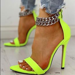 Sandals 2023 Fashion Women Office Pumps Metal Decoration Chain Buckled Open Toe Thin Heels Leopard Shoes