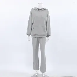 Women's Two Piece Pants Women Autumn Grey Tracksuit Pieces Set Hoodies Casual Loose Comfortable Hooded Top And High Waist Sweatpants