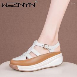 Dress Shoes Fashion Wedge Platform Retro Real Leather Sandals Summer For Women High Heels Platforms Heel Shoe