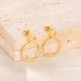 Stud Earrings Round Hollow Keyring Shape 2 Ring Stainless Steel Earring For Women Simple Jewellery Super Value Drop Pendientes