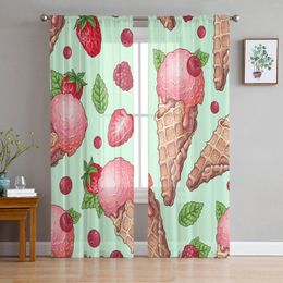 Curtain Summer Ice Cream Strawberry Sheer Window Curtains For Bedroom Drapes Home Decor Tulle Living Room Chiffon