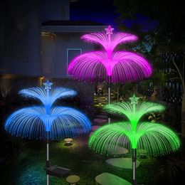 Garden Lights 3 Pack New Upgraded Outdoor Waterproof 7 Color Changing double Jellyfish and Star Solar Flower Lights for Yard Decor