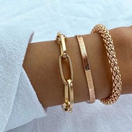 Charm Bracelets 3PCSSet Fashion Thick Chain Link Bracelets Bangles For Women Vintage Snake Chain Gold Silver Colour Bracelets Set Punk Jewellery Z0426