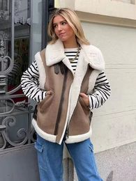 Women's Vests SLTNX TRAF 2023 Winter Vest Fur Coats Female Chic Sleeveless Warm Heavy Waistcoat Coat Ladies Jackets Outerwear 231124