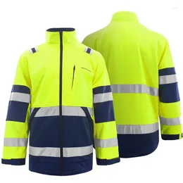 Men's Hoodies Men Reflective Stripe Jacket Hi Vis Hoodie For Zip Work Coat Safety Winter Windproof High Visibility Workwear Clothing