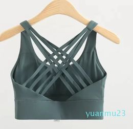 With Logo Yoga clothing beautiful back sports underwear women's outerwear eight-line running vest shockproof gather fitness bra