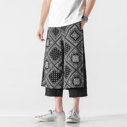 Pants 2022 Men Casual Vintage Pants Mens Streetwear Retro Print Baggy Irregular Harem Pant Male Samurai Skirts Trousers M5XL