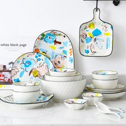 Dishes Plates Cartoon Dinner Plate Set Ceramic Kitchen Breakfast Tableware Food Rice Salad Noodles Bowl Soup Tool 231124