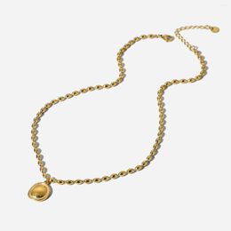 Chains Trendy Stainless Steel Waterproof Jewellery PVD 14K Gold Plated Chain Flat Bean Charm Pendant Necklace For Women Gift