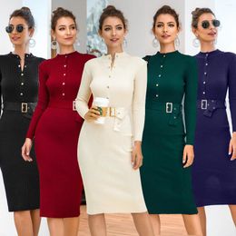 Casual Dresses 2023 Autumn And Winter Burst Women's Wear Long Sleeve Single Breasted Knitted Sweater Dress With Buttock Hair