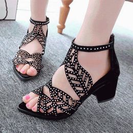 Sandals Women Fashion Elegant Party Shoes Zip Mid Square Cover Heel Platform Summer Sequined