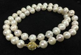 Chains Genuine Natural 9-10MM White Akoya Pearl Necklace 18"