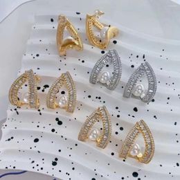 Stud Earrings 3Pairs Trendy Shell Pearl Micro Cubic Zircon Silver Gold Color Simple 2023 Trend Piercing Jewelry