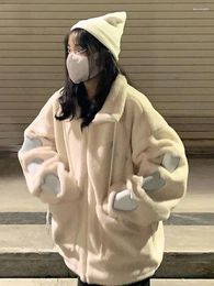 Women's Hoodies Kawaii Lamb Fleece Oversized Sweatshirt Women Korean Style Sweet Soft Girls Plus Velvet Tops Coats 2023 Autumn