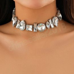 Luxury Big Crystal Linked Short Choker Necklace for Women Trendy Charms Wedding Collar on Neck 2023 Fashion Jewelry Accessories