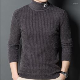 Men's Sweaters Winter Thickened Warm Sweaters/ Mens High Neck Solid Color Business Casual Comfortable Stretch Slim Knit Sweater Pullovers