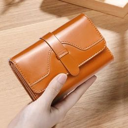 Wallets Fashion Oil Wax Genuine Leather Ladies Short Clutch Purse 3 Fold Wallet Coin Bag