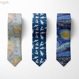 Neck Ties New Oil Painting Animal Map Tie For Men 8cm Wide Polyester High Quality Shirt Accessories Lightning Print Fashion Men's Neck Tie