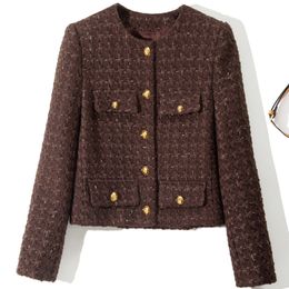 2024 Spring Solid Color Panelled Tweed Jacket Long Sleeve Round Neck Buttons Single-Breasted Jackets Coat Short Outwear Y3N242375