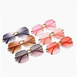 Sunglasses Vintage Rimless Square Women Luxury Fashion Oversized Female Retro Pink Black Gradient Mirror Gafas De Sol