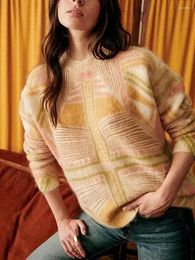Women's Sweaters Sweater For Ladies 2023 Wool Mohair Blend Striped Print Round-Neck Asymmetric Sweet Knitted Pullover