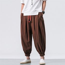 Men's Pants Men's Fashion Cotton Linen Casual Solid Colours Loose Trousers Breathable Japanese Style Elastic Waist Harem Pants Plus Size#g3 230426