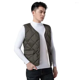 Men's Vests Men Autumn Winter Vest Coat Padded Thick V Neck Single-breasted Pockets Sleeveless Windproof Warm Plush Cardigan Waistcoat