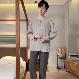 Men's Sleepwear Autumn Plus Size Men Knitted Cotton Breathable Grey Nightwear Comfortable Casual Homewear