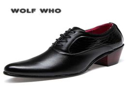 WOLF WHO Luxury Men Dress Wedding Shoes Glossy Leather 6cm High Heels Fashion Pointed Toe Heighten Oxford Shoes Party Prom X196 26653742