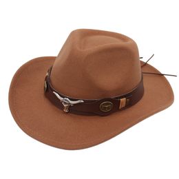 Cowboy Hat Various Cow Head Belt Accessories Solid Colour Felt Hat Women Men Party Jazz Top Cap Panama Outdoor Rider Sun Hat