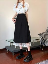 Skirts Elegant Casual Skirt Women High-waisted Black Japanese Harajuku Y2k Lace Designer Korean Fashion Clothing Summer