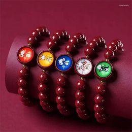 Strand Handmade Cinnabar Bracelets Beads Buddha Bangles Lucky Jewelry Talisman Stretchable Elastic For Men Women