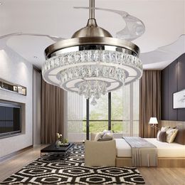 LED 42inch 108cm 4 color changing light K9 Crystal Ceiling Fan Modern Contemporary Living Room Remote Control Led Fan Lights Bedro266c