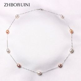 Pendant Necklaces ZHBORUINI Fine Pearl Necklace 925 Sterling Silver Pearl Jewelry Natural Freshwater Pearl Choker Pendants Jewelry For Women Gift 230425