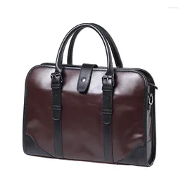 Briefcases Brand Casual Men Briefcase Crazy Horse PU Leather Men's Messenger Shoulder Bag Male Laptop Business Portfolio Bags For